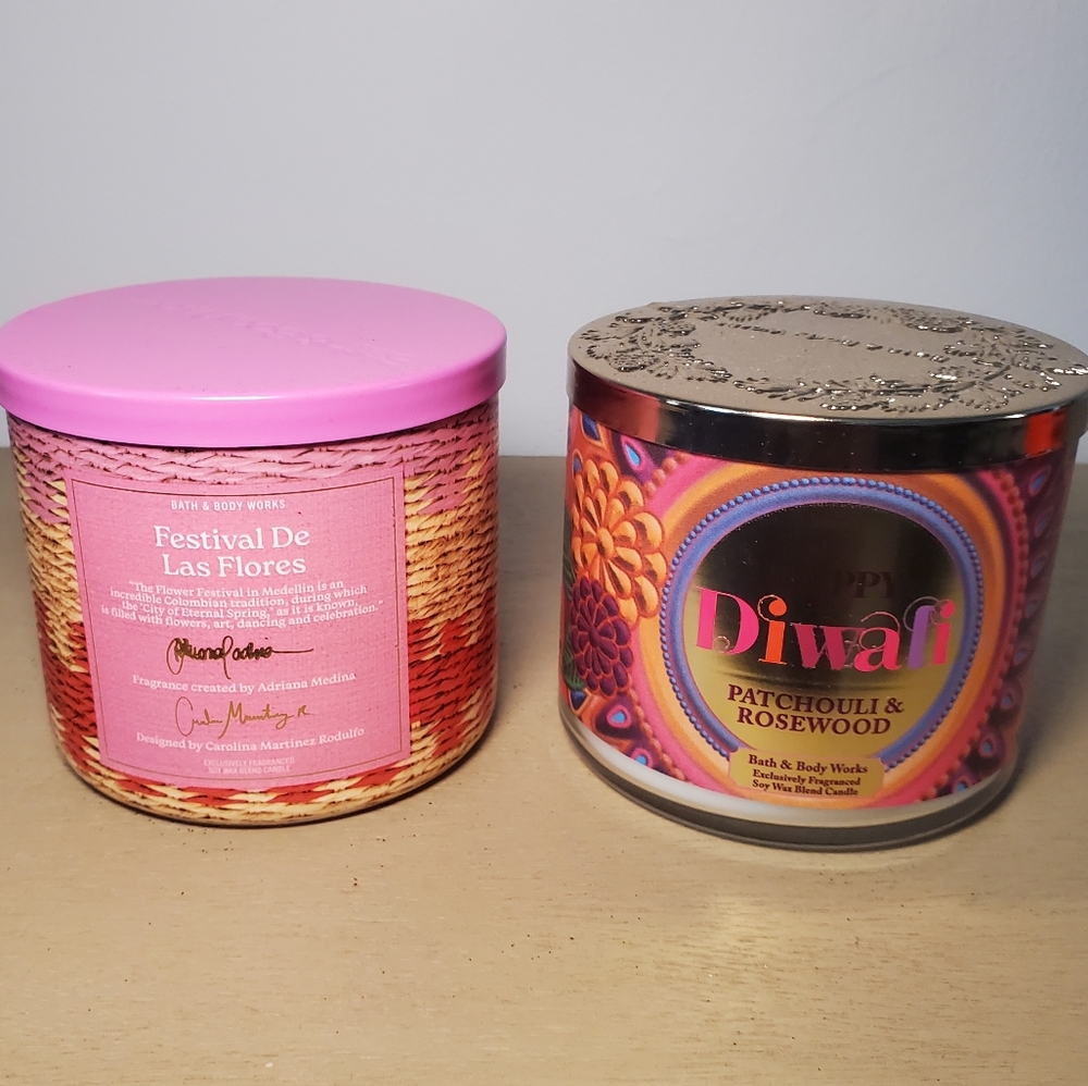 Bath & Body Works Diwali & Festival De Las Flores 3-Wick Candles